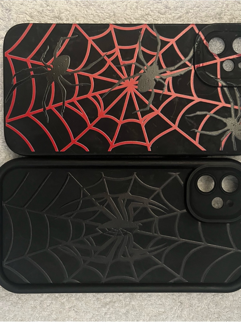 Black Spider Web Protective Phone Case with Red Web Accent